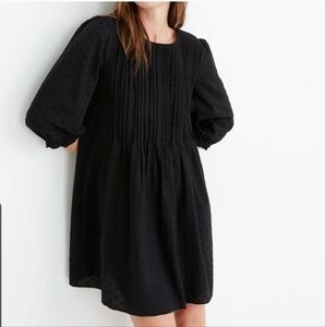 Madewell Black Pintuck Babydoll‎ Mini Dress Cotton Embroidered Size XS